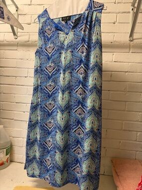 AUW Blue and Teal Paisley V-Neck Dress